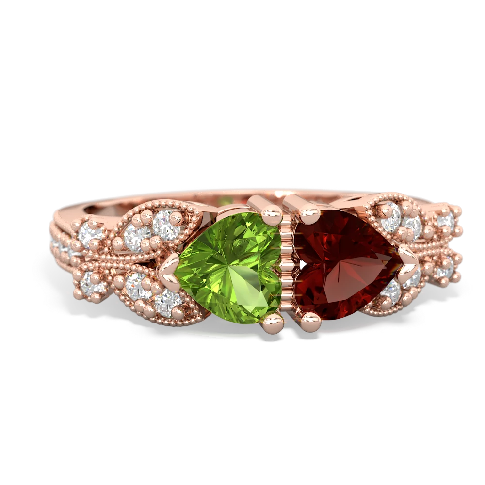 Peridot Diamond Butterflies 14K Rose Gold ring R5601