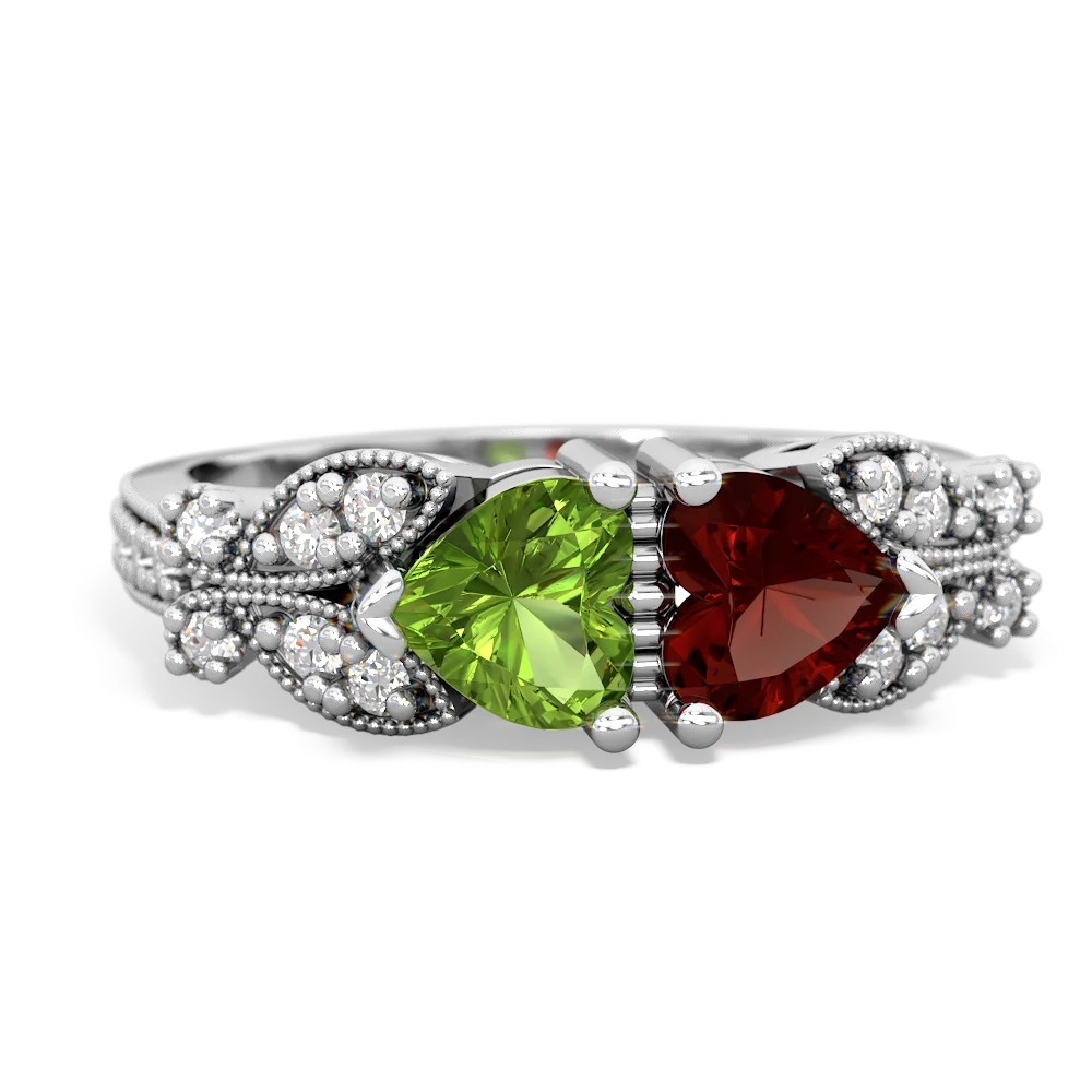 Peridot Diamond Butterflies 14K White Gold ring R5601