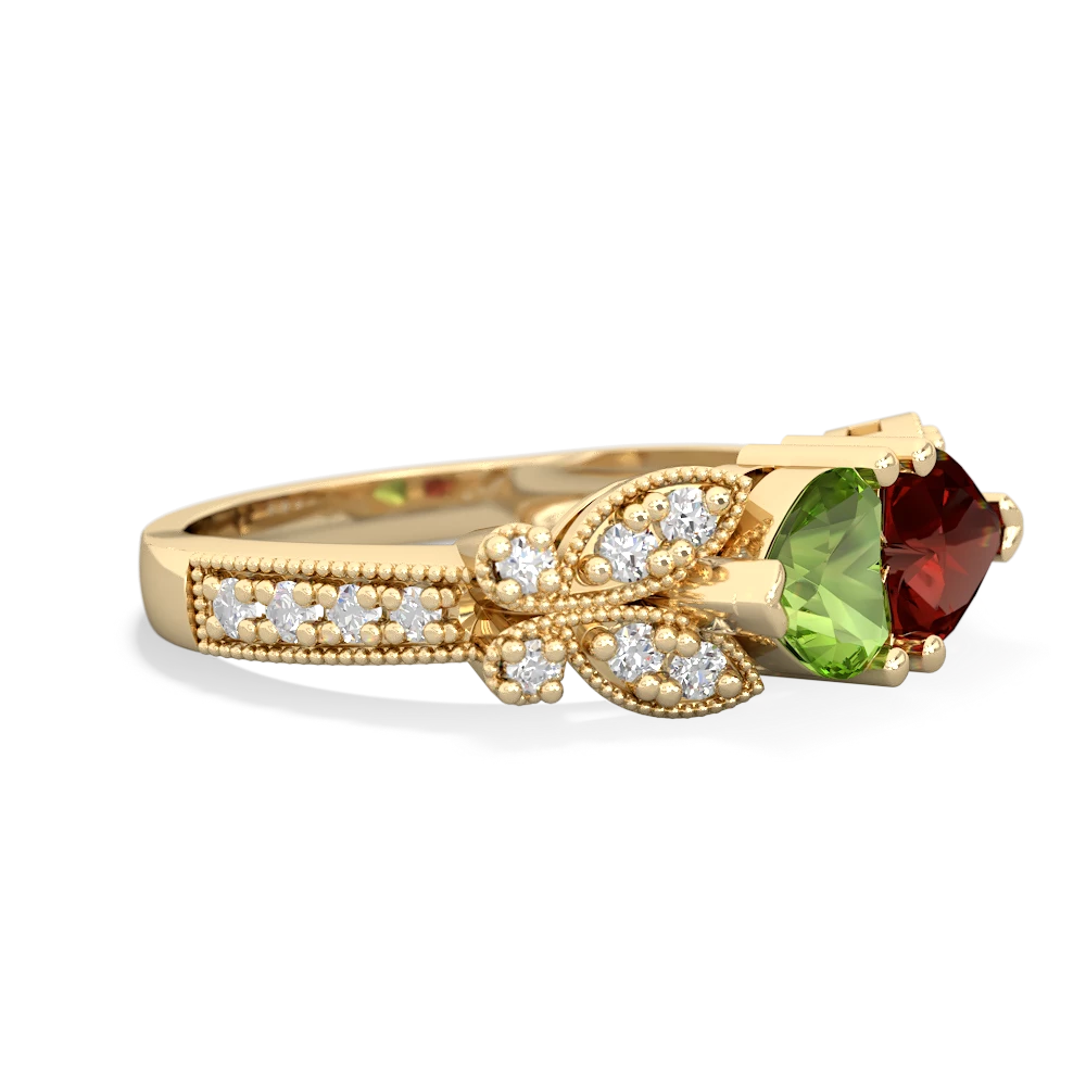 Peridot Diamond Butterflies 14K Yellow Gold ring R5601