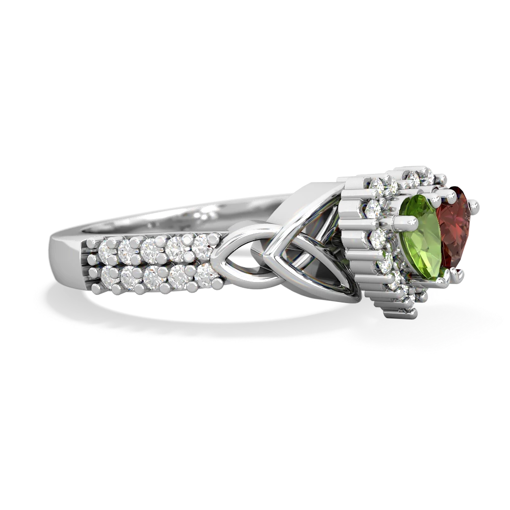 Peridot Celtic Knot Two Hearts As One 14K White Gold ring R2644HRT