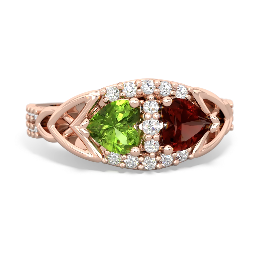 Peridot Sparkling Celtic Knot 14K Rose Gold ring R2645