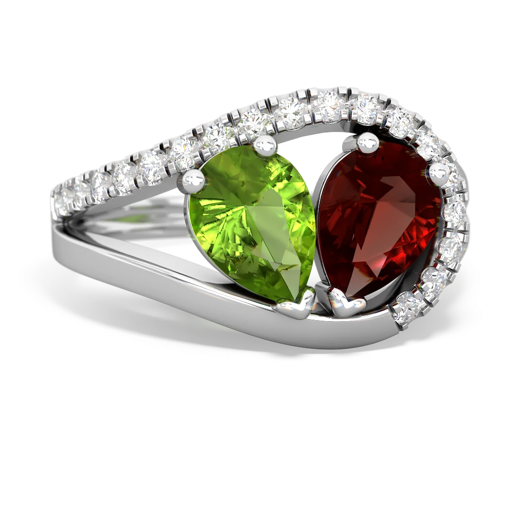 Peridot Nestled Heart Keepsake 14K White Gold ring R5650