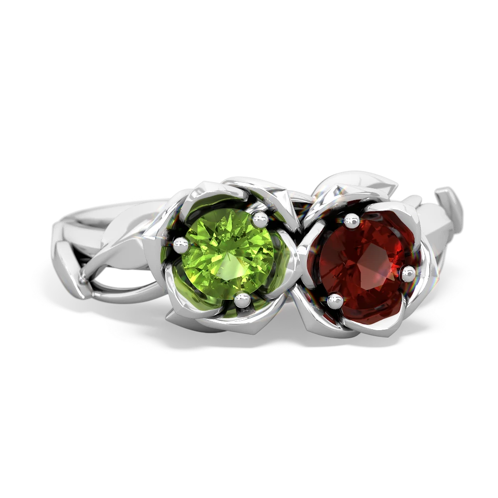 Peridot Rose Garden 14K White Gold ring R5510