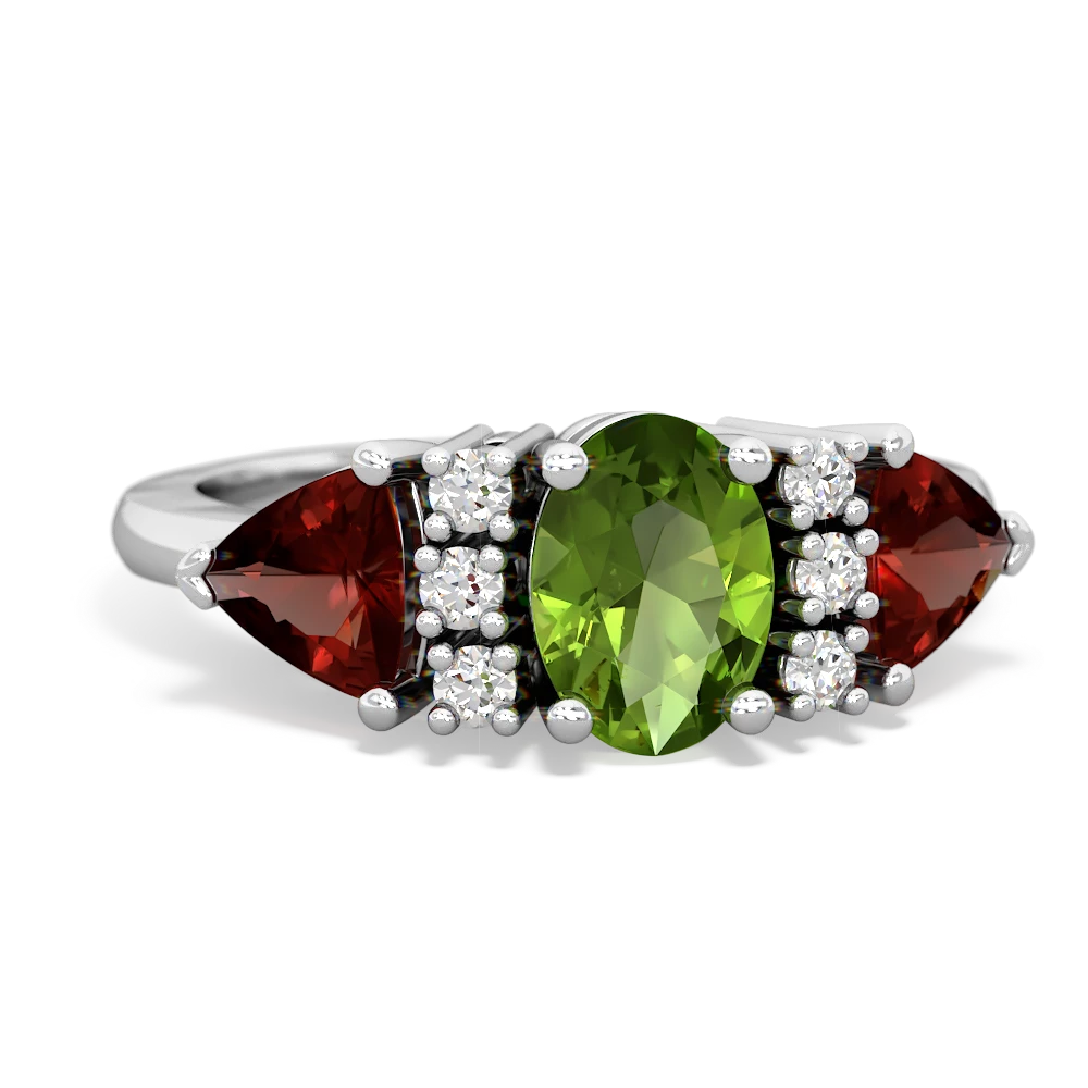 Peridot Antique Style Three Stone 14K White Gold ring R2186