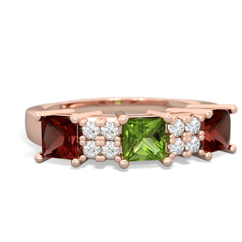 Peridot Three Stone Diamond Cluster 14K Rose Gold ring R2592