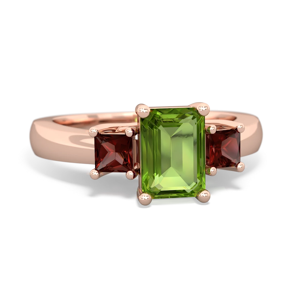 Peridot Three Stone Emerald-Cut Trellis 14K Rose Gold ring R4021