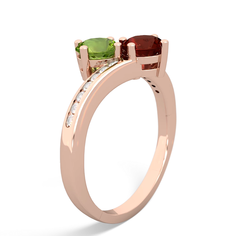 Peridot Channel Set Two Stone 14K Rose Gold ring R5303