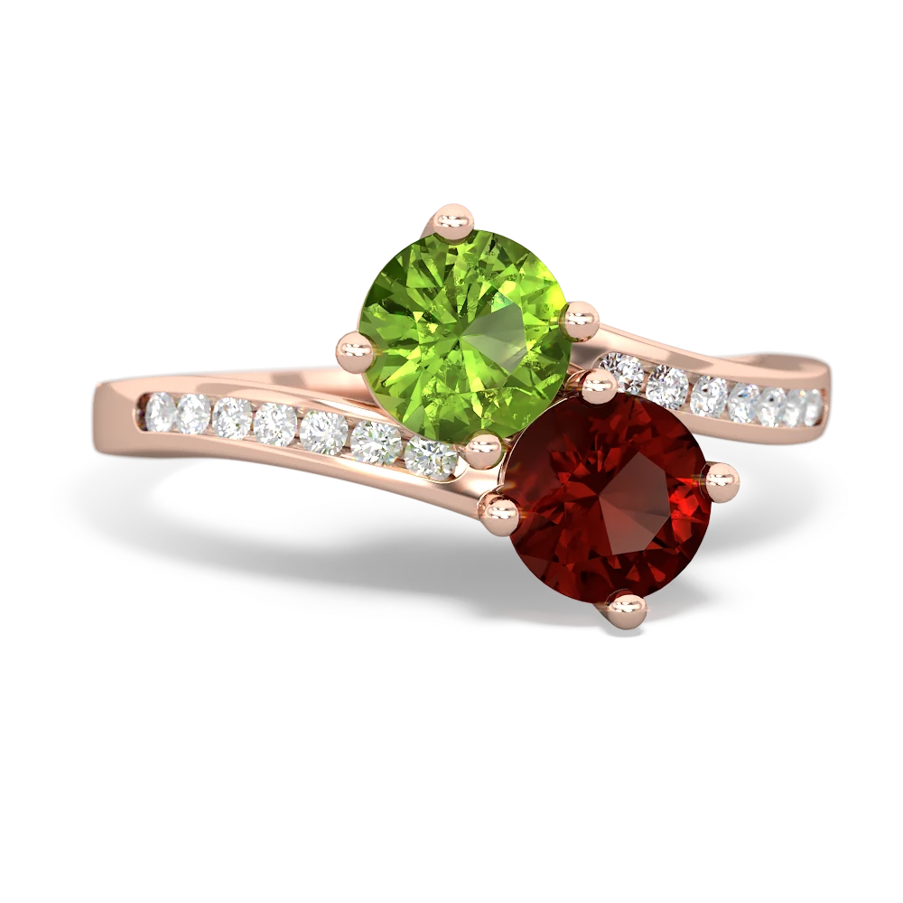 Peridot Channel Set Two Stone 14K Rose Gold ring R5303