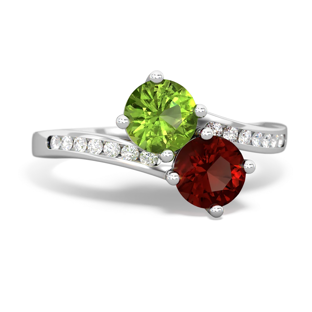 Peridot Channel Set Two Stone 14K White Gold ring R5303