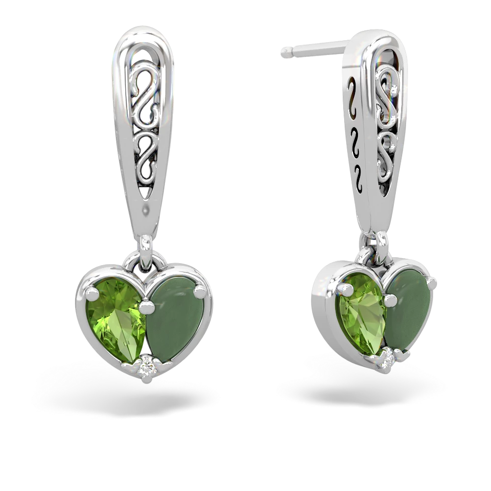 Peridot Filligree Heart 14K White Gold earrings E5070