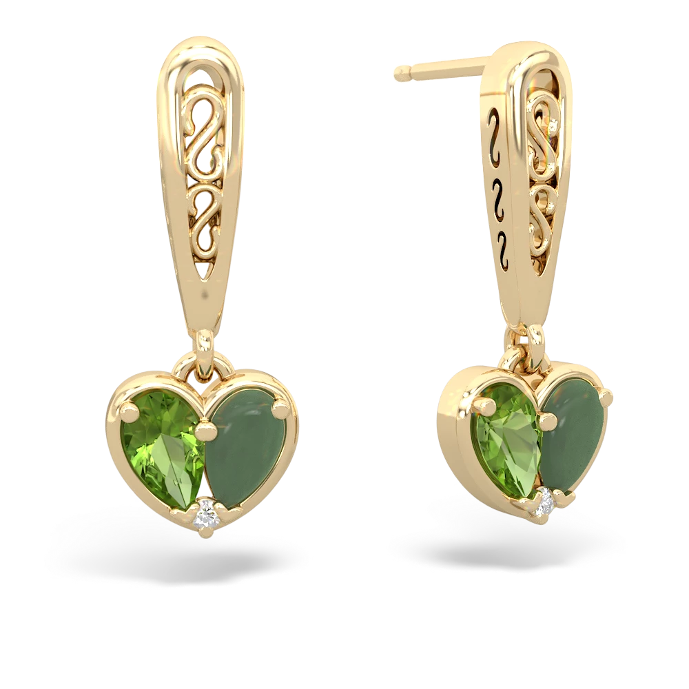 Peridot Filligree Heart 14K Yellow Gold earrings E5070