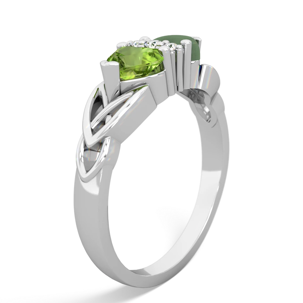 Peridot Celtic Knot Double Heart 14K White Gold ring R5040