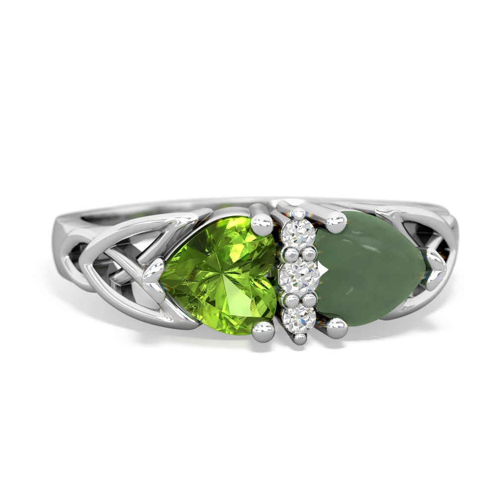 Peridot Celtic Knot Double Heart 14K White Gold ring R5040