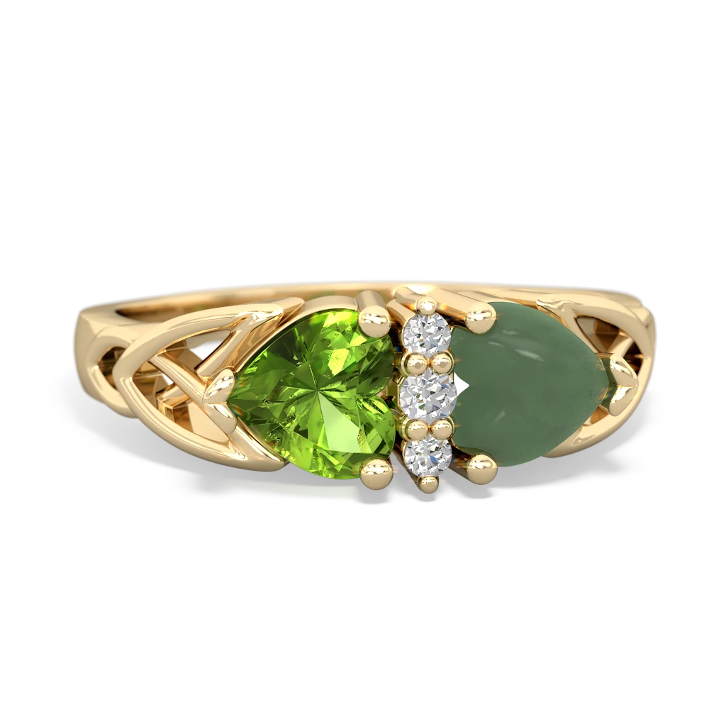 Peridot Celtic Knot Double Heart 14K Yellow Gold ring R5040