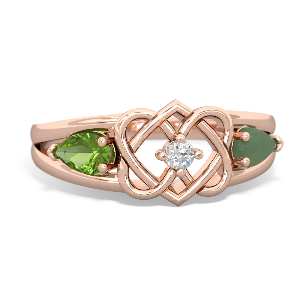 Peridot Hearts Intertwined 14K Rose Gold ring R5880