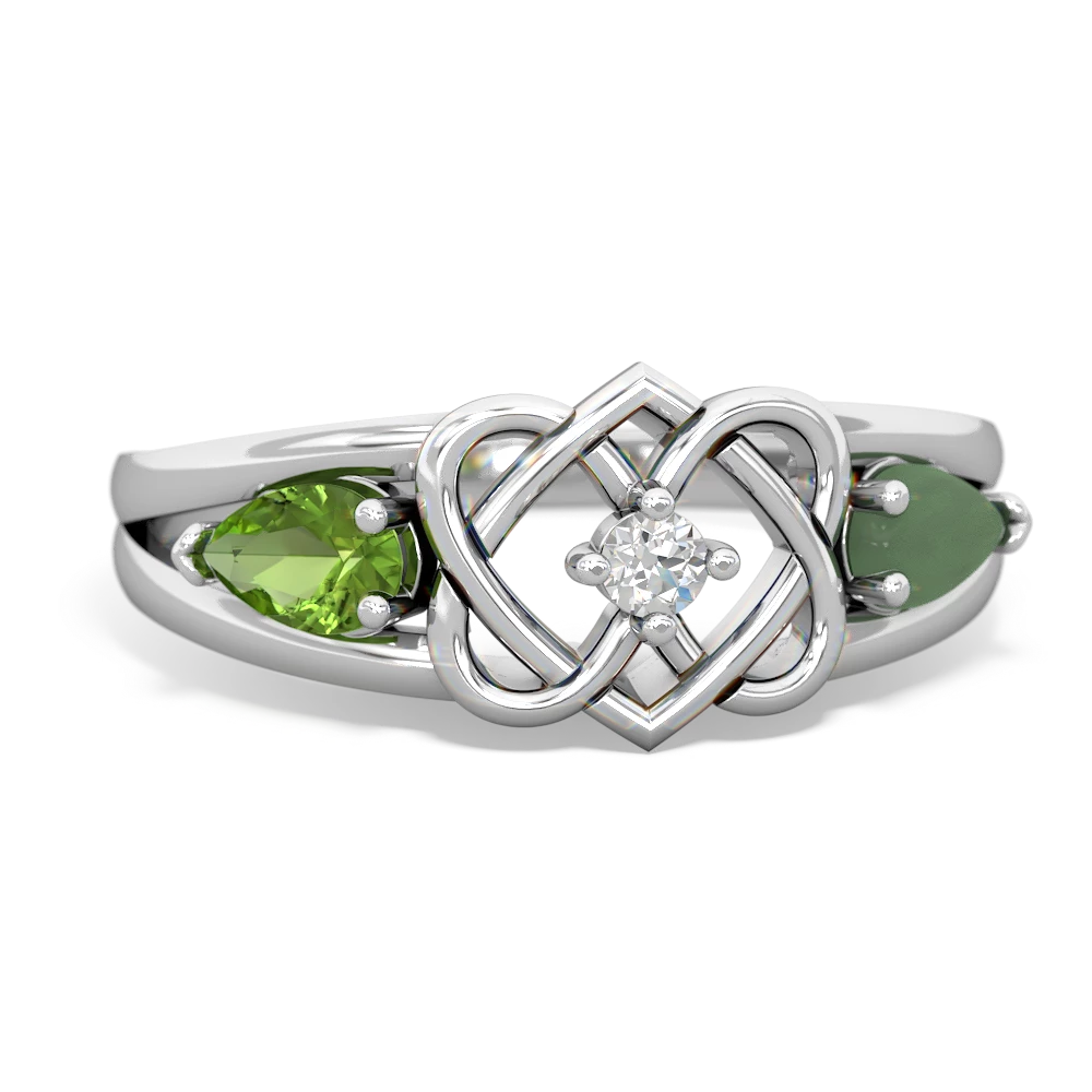 Peridot Hearts Intertwined 14K White Gold ring R5880