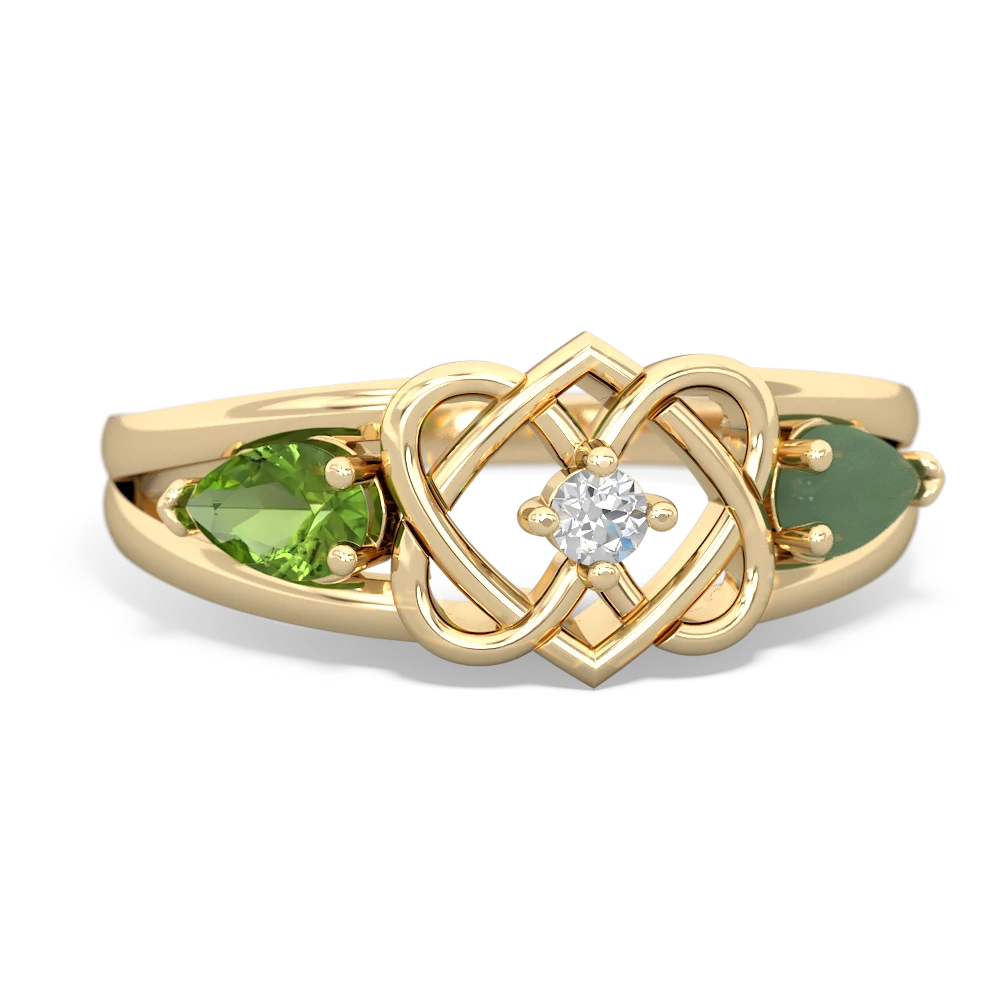 Peridot Hearts Intertwined 14K Yellow Gold ring R5880