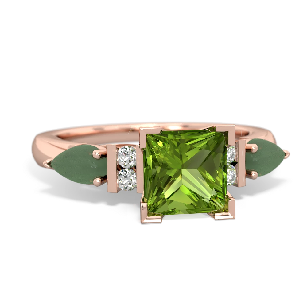 Peridot 6Mm Princess Eternal Embrace Engagement 14K Rose Gold ring C2002