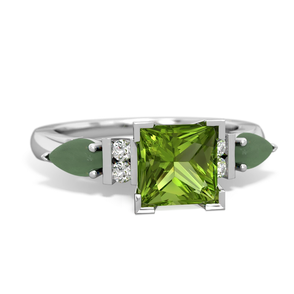 Peridot 6Mm Princess Eternal Embrace Engagement 14K White Gold ring C2002