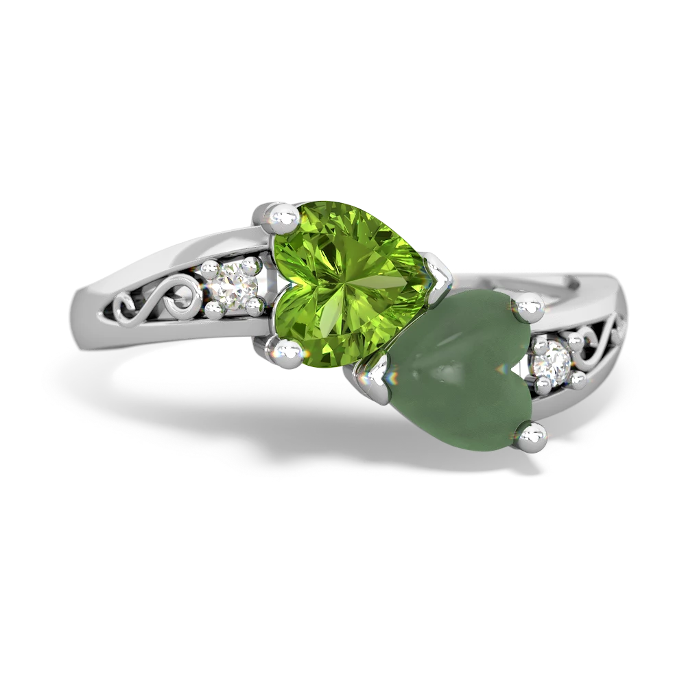 Peridot Snuggling Hearts 14K White Gold ring R2178