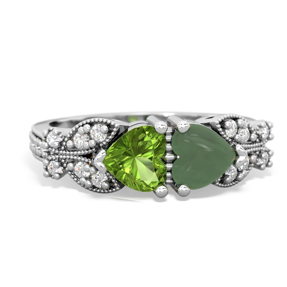 Peridot Diamond Butterflies 14K White Gold ring R5601