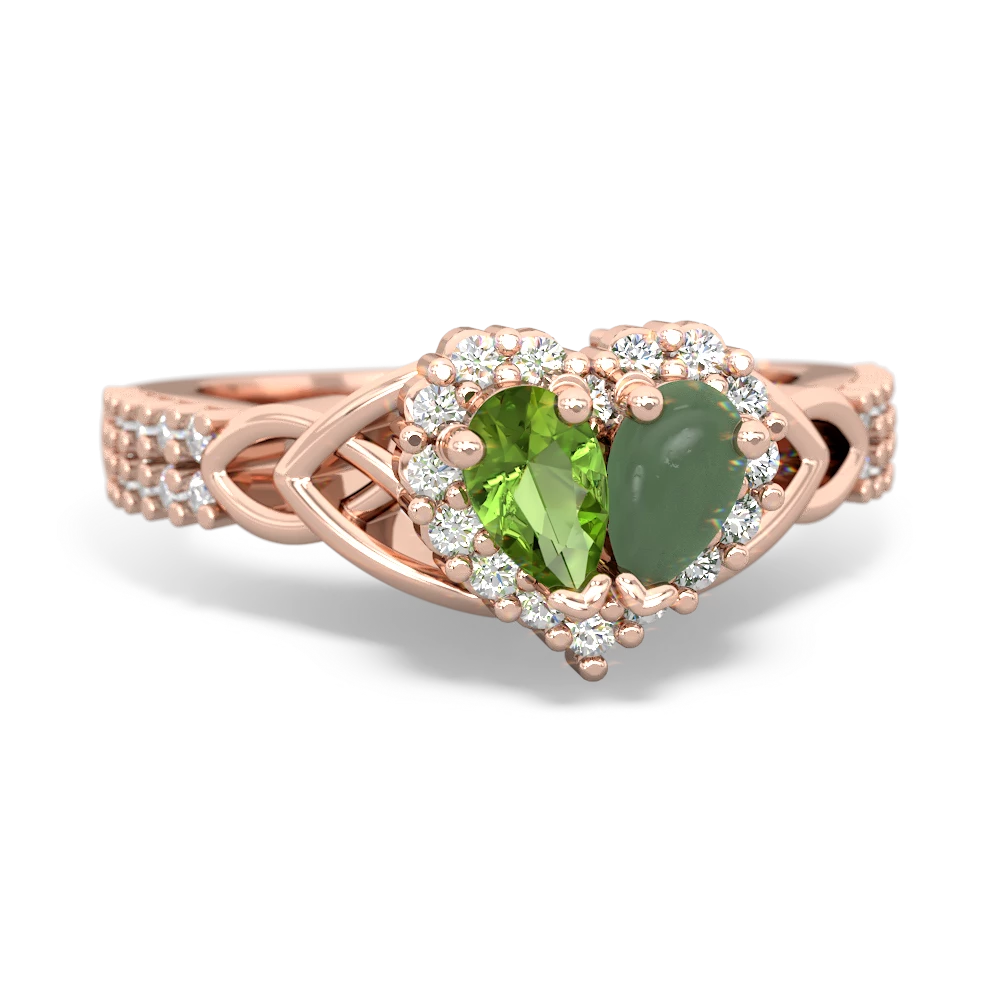 Peridot Celtic Knot Two Hearts As One 14K Rose Gold ring R2644HRT