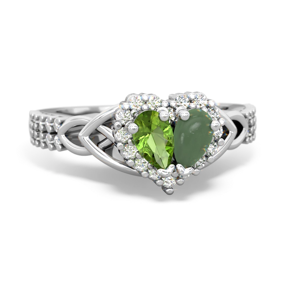 Peridot Celtic Knot Two Hearts As One 14K White Gold ring R2644HRT