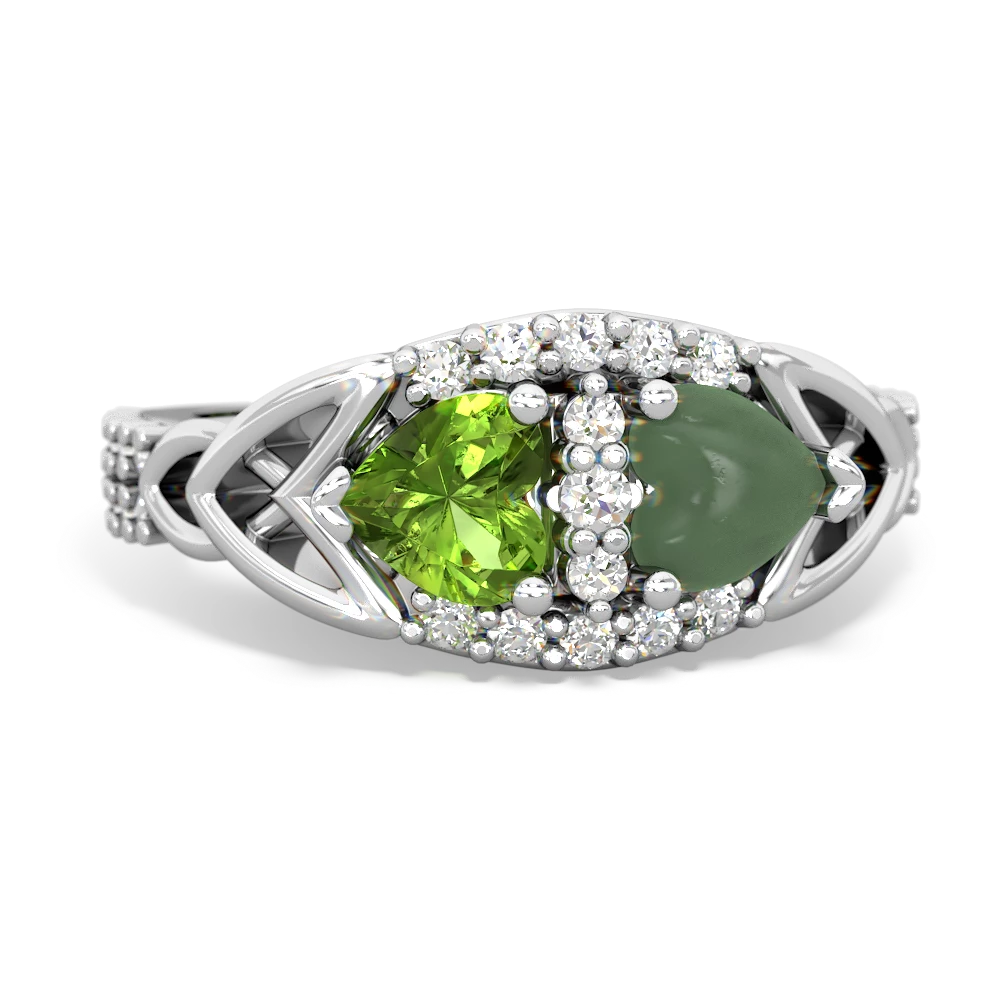 Peridot Sparkling Celtic Knot 14K White Gold ring R2645