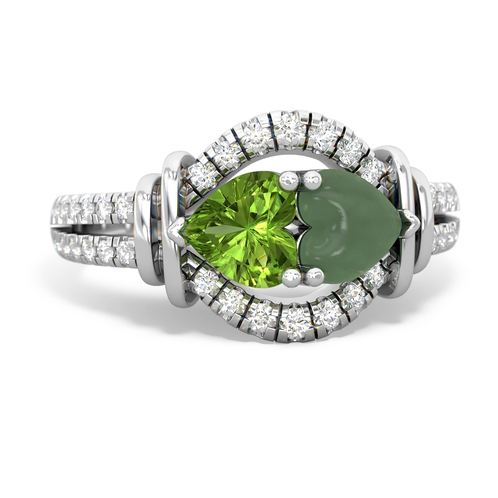 Peridot Art-Deco Keepsake 14K White Gold ring R5630