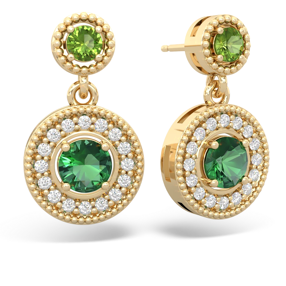 Peridot Halo Dangle 14K Yellow Gold earrings E5319