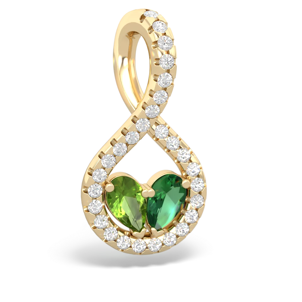 Peridot Pave Twist 'One Heart' 14K Yellow Gold pendant P5360