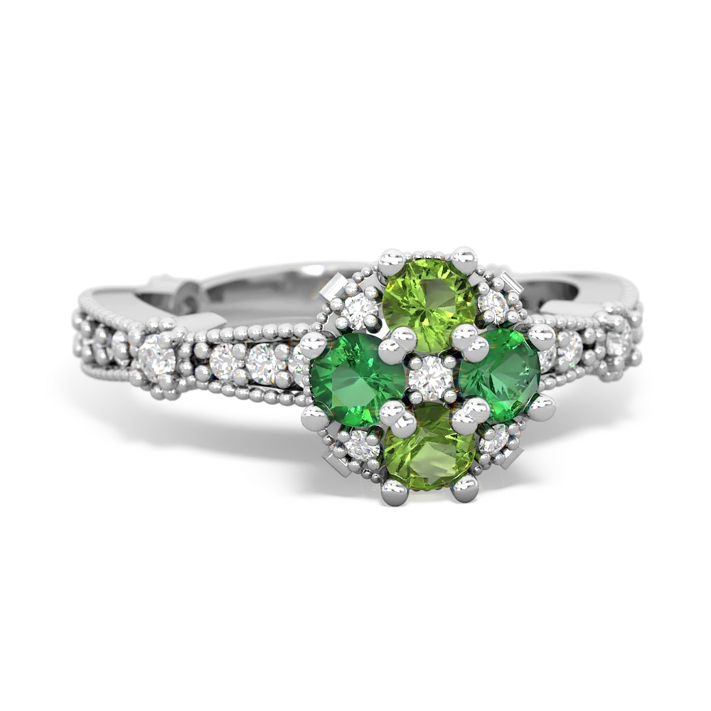 Peridot Sparkling Tiara Cluster 14K White Gold ring R26293RD