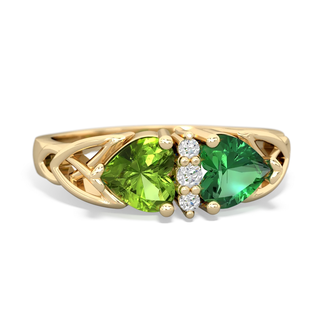 Peridot Celtic Knot Double Heart 14K Yellow Gold ring R5040