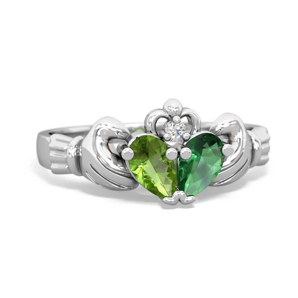 Peridot 'Our Heart' Claddagh 14K White Gold ring R2388