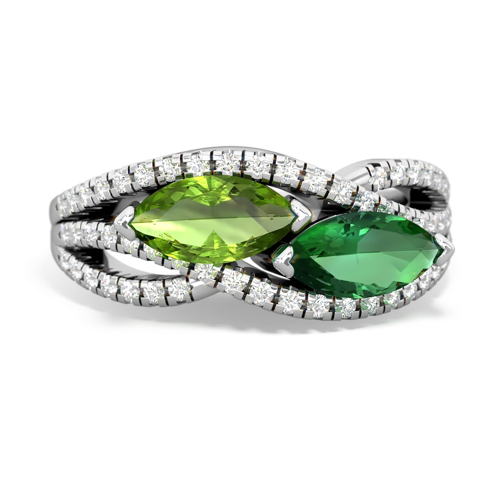 Peridot Diamond Rivers 14K White Gold ring R3070