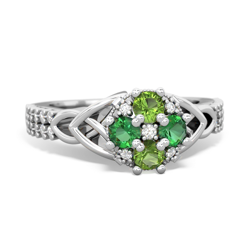 Peridot Celtic Knot Cluster Engagement 14K White Gold ring R26443RD