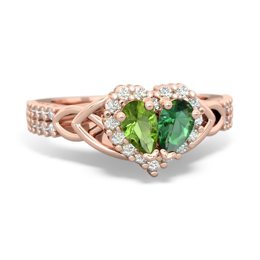 Peridot Celtic Knot Two Hearts As One 14K Rose Gold ring R2644HRT