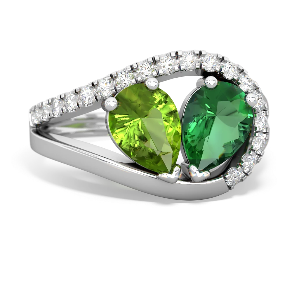 Peridot Nestled Heart Keepsake 14K White Gold ring R5650