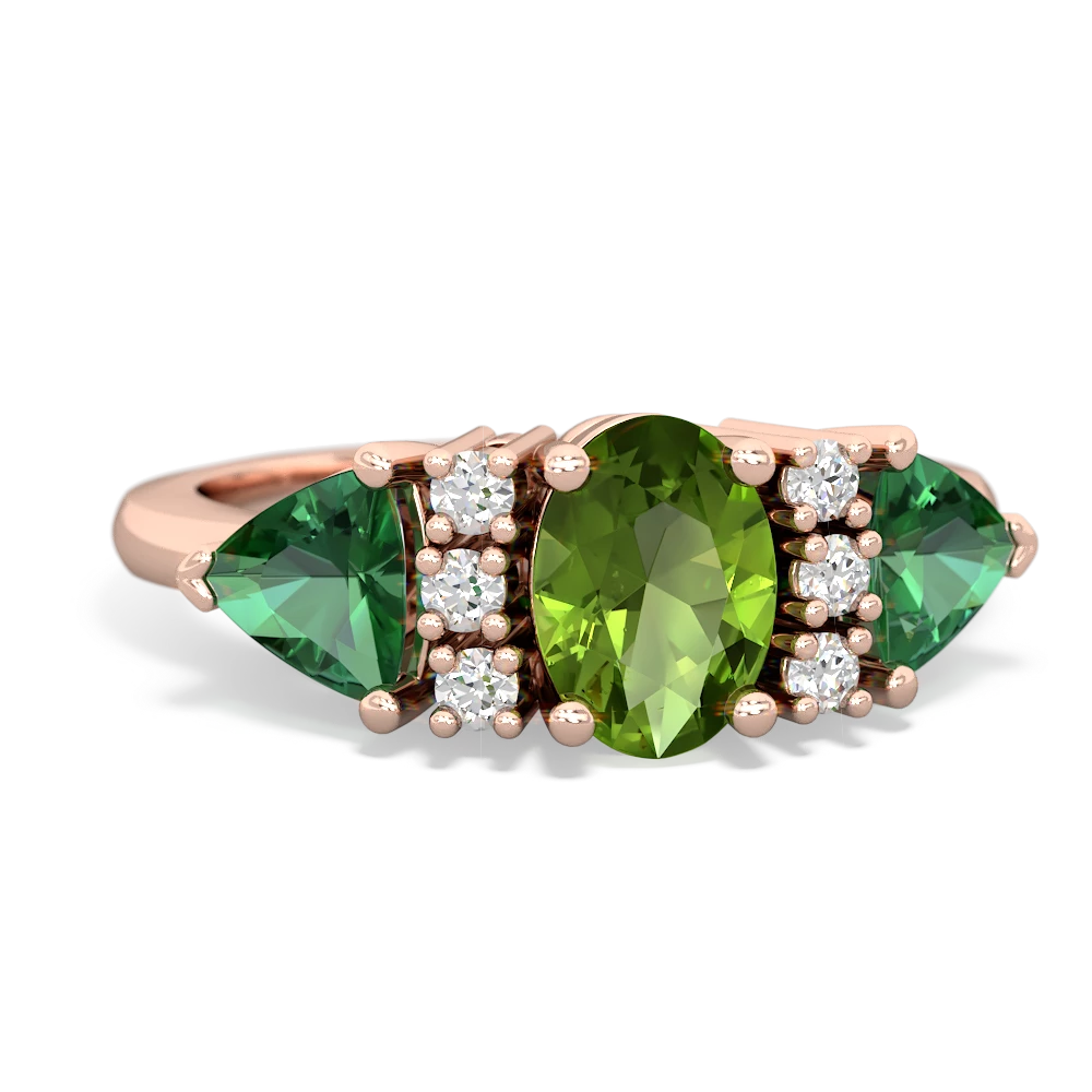 Peridot Antique Style Three Stone 14K Rose Gold ring R2186