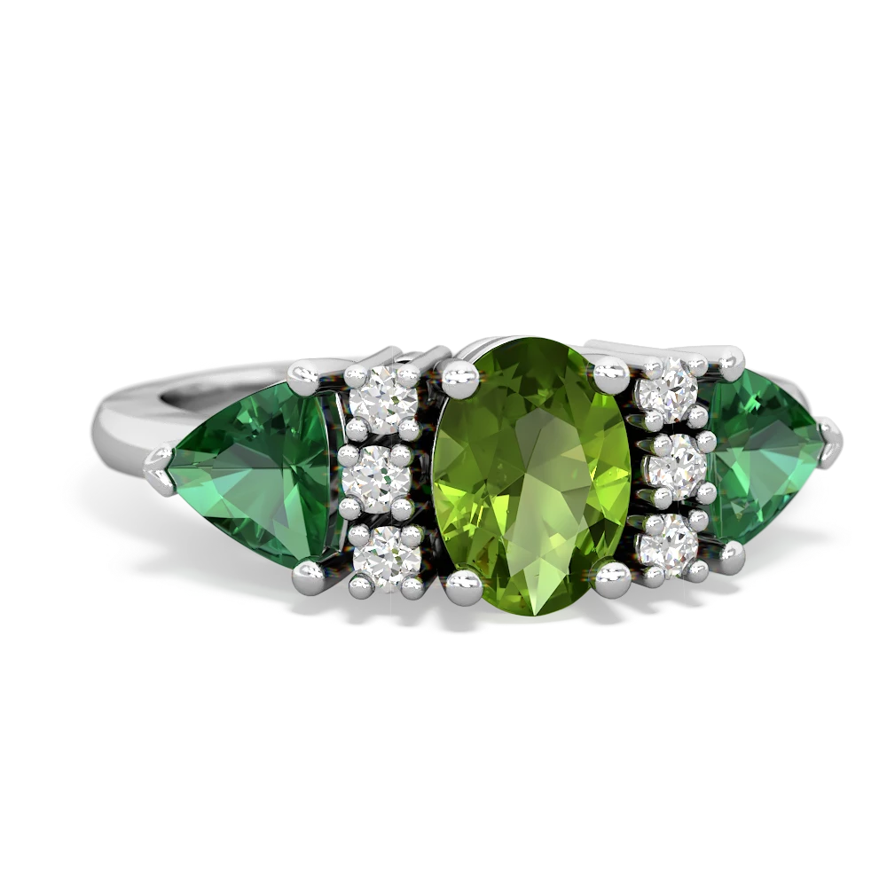 Peridot Antique Style Three Stone 14K White Gold ring R2186