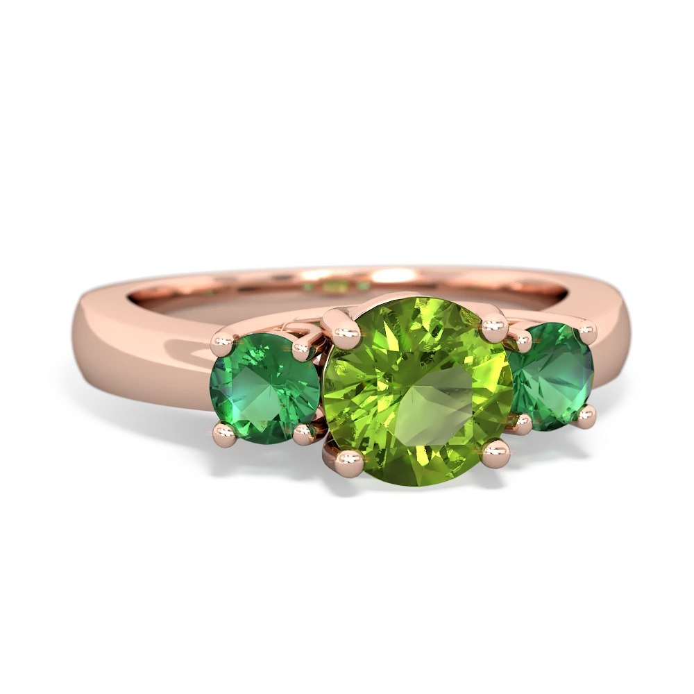 Peridot Three Stone Round Trellis 14K Rose Gold ring R4018