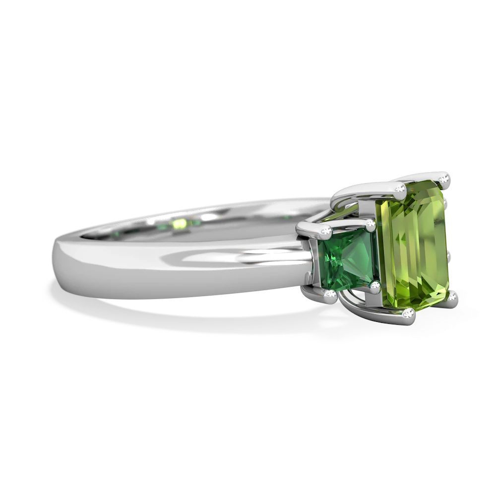 Peridot Three Stone Emerald-Cut Trellis 14K White Gold ring R4021