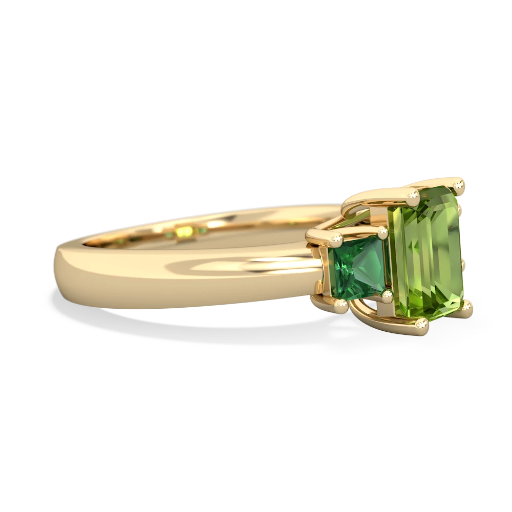 Peridot Three Stone Emerald-Cut Trellis 14K Yellow Gold ring R4021