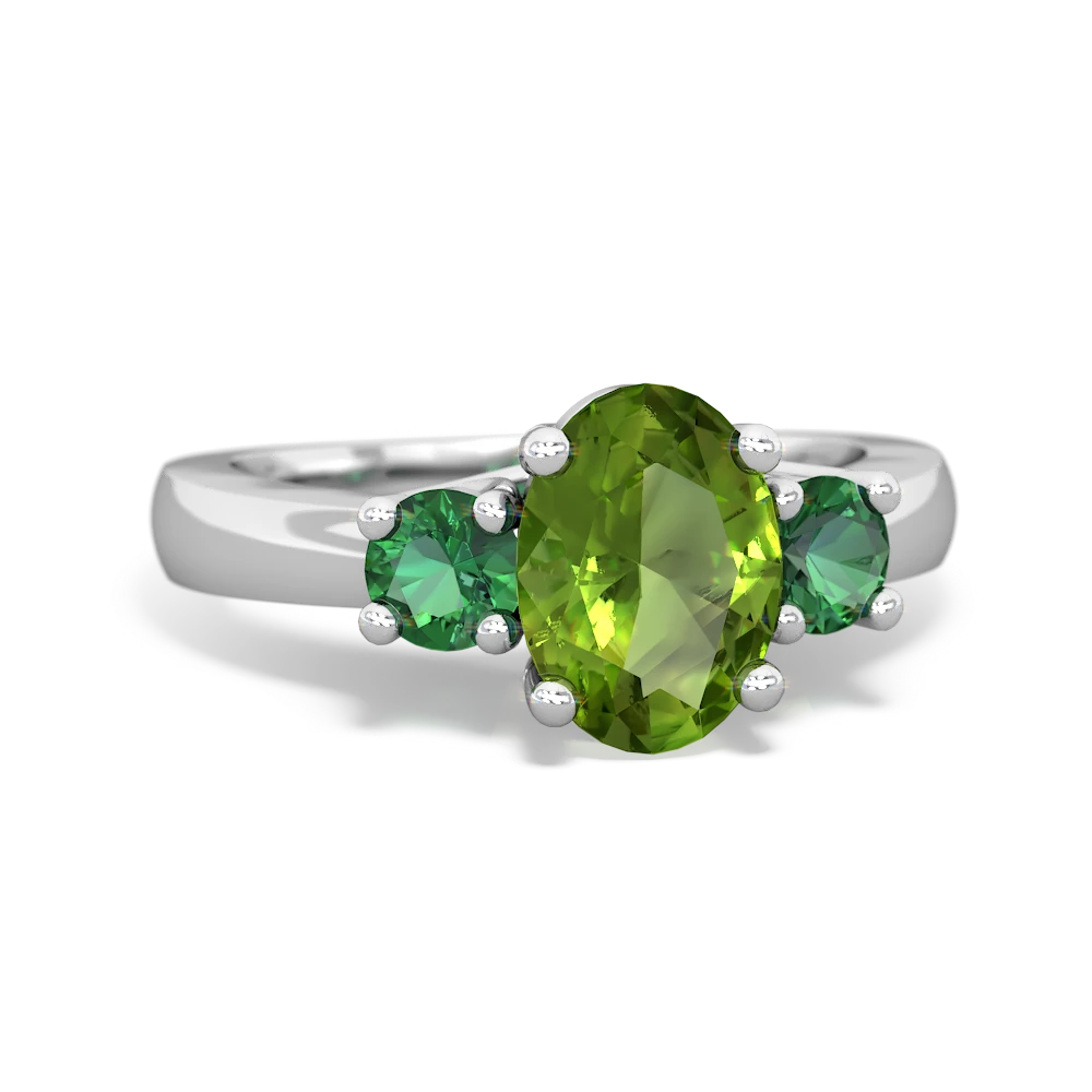 Peridot Three Stone Oval Trellis 14K White Gold ring R4024