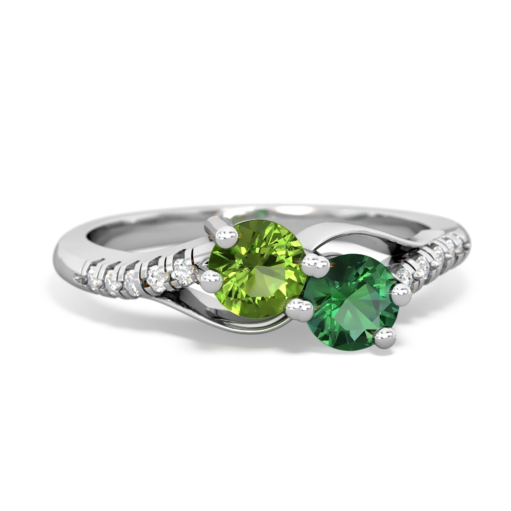 Peridot Infinity Pave Two Stone 14K White Gold ring R5285