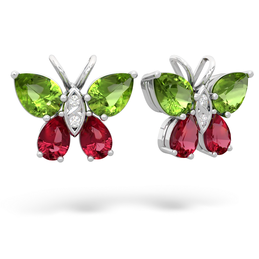 Peridot Butterfly 14K White Gold earrings E2215