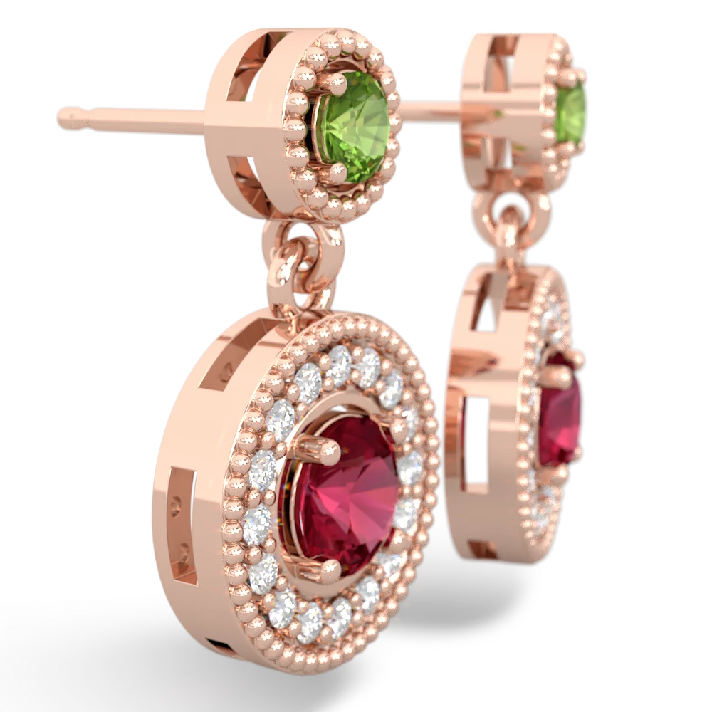 Peridot Halo Dangle 14K Rose Gold earrings E5319