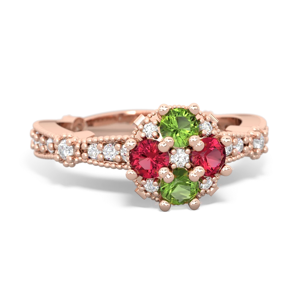 Peridot Sparkling Tiara Cluster 14K Rose Gold ring R26293RD