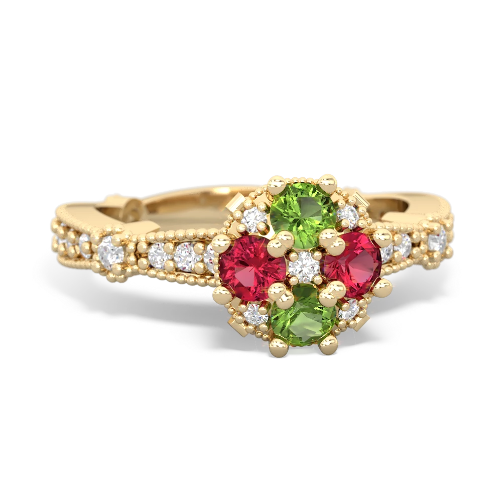 Peridot Sparkling Tiara Cluster 14K Yellow Gold ring R26293RD