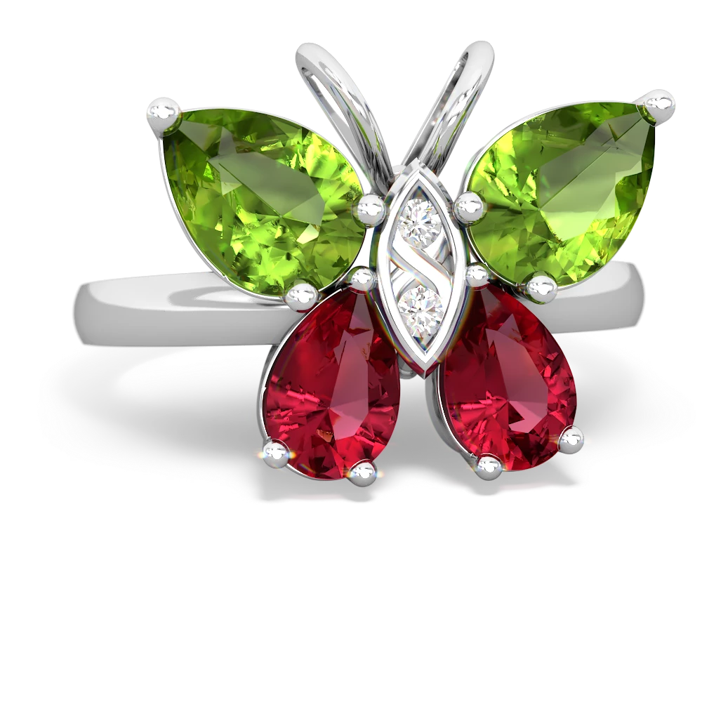 Peridot Butterfly 14K White Gold ring R2215